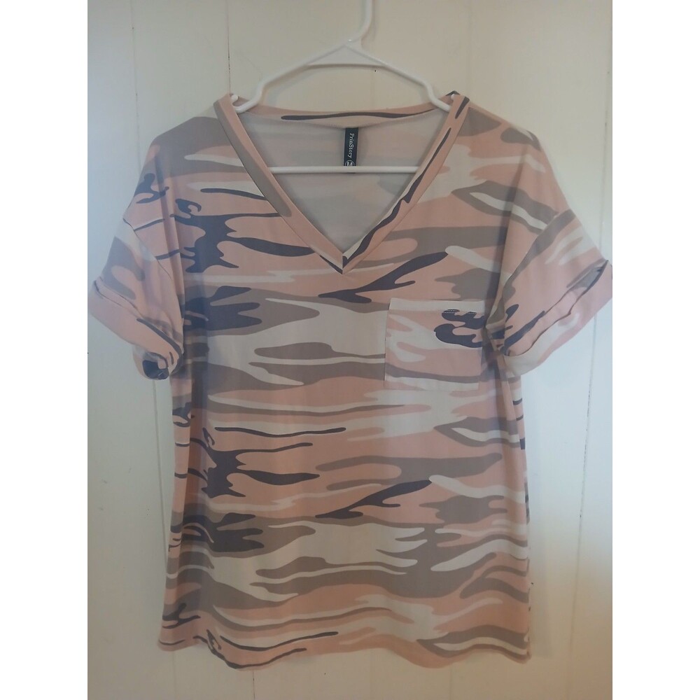 PrinStory Pink Camouflage  T-Shirt Short Sleeve  Women's Medium Tactical Outdoor
